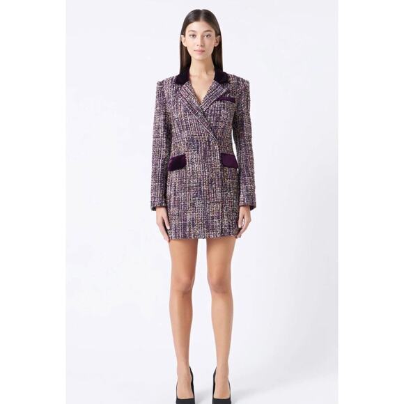 Anthropologie Endless Rose Woman Purple PREMIUM TWEED BLAZER DRESS,M - Picture 1 of 13